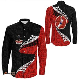 Anzac Poppy Fern Long Sleeve Button Shirt