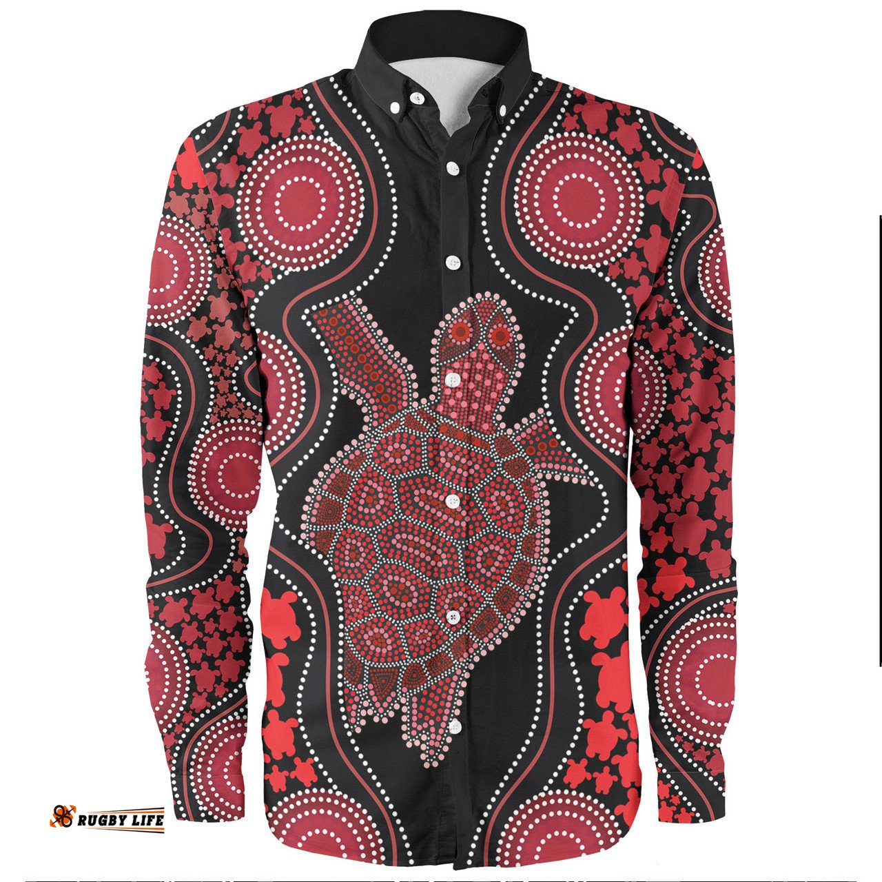 Amazing Aussie Australia Aboriginal Art Red Turtle Inspired Long Sleeve Shirt