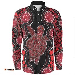 Amazing Aussie Australia Aboriginal Art Red Turtle Inspired Long Sleeve Shirt