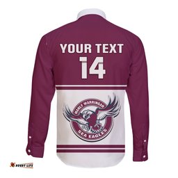 Personalised Sea Eagles Rugby Long Sleeve Button Shirt Manly Warringah White Sporty Style