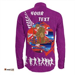 Custom New Zealand Anzac Red Poopy Purple Long Sleeve Button Shirt