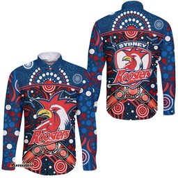 Roosters Rugby Hawaii Long Sleeve Button Shirt Boomerang Indigenous Dots