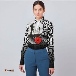 Anzac Day Poppy Remembrance Long Sleeve Button Shirt