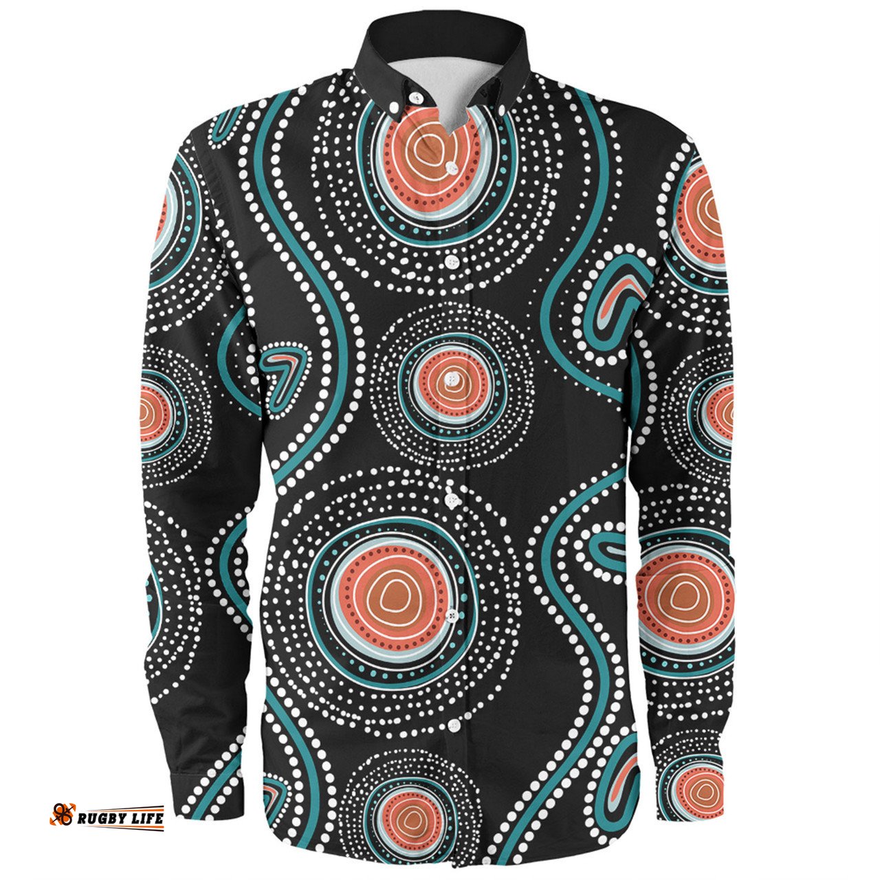 Amazing Aussie Australia Dot Painting Inspired Aboriginal Aboriginal Green Dot Patterns Art Painting Long Sleeve Shirt