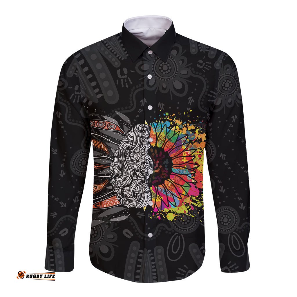 Australia Aboriginal Long Sleeve Button Shirt Autism It's Okay To Be Different