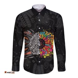 Australia Aboriginal Long Sleeve Button Shirt Autism It's Okay To Be Different