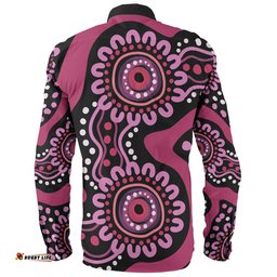 Amazing Aussie Australia Dot Painting Inspired Aboriginal Pink Flowers Aboriginal Dot Art Long Sleeve Shirt