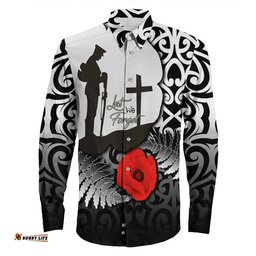 Custom Anzac Day Poppy Remembrance Long Sleeve Button Shirt