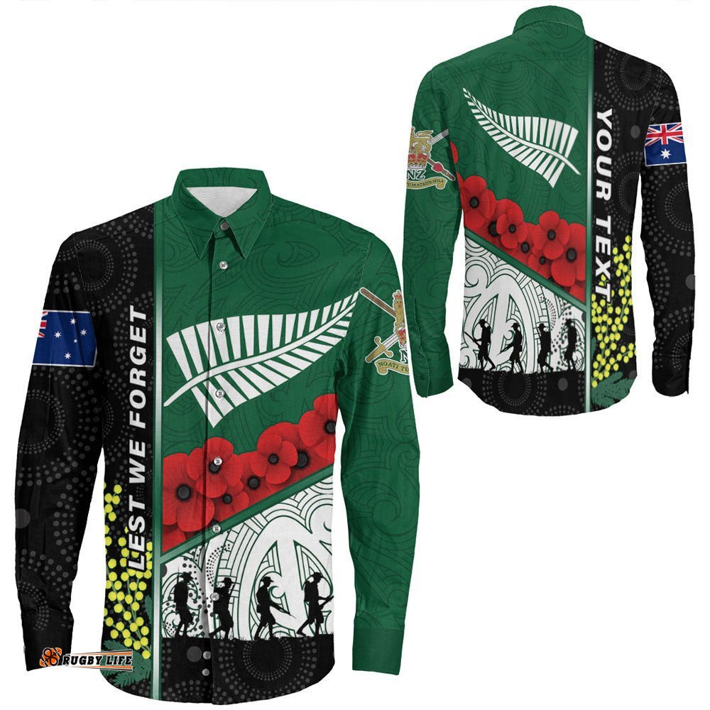 Custom Australia Indigenous & New Zealand Maori Anzac Long Sleeve Button Shirt