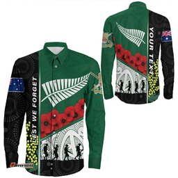 Custom Australia Indigenous & New Zealand Maori Anzac Long Sleeve Button Shirt