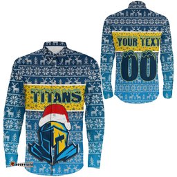 Custom Gold Coast Titans Christmas Aboriginal Tattoo Long Sleeve Button Shirt