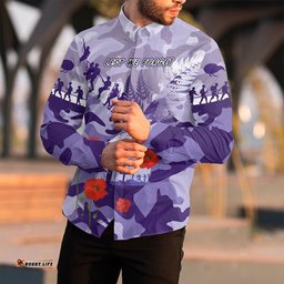 Custom New Zealand Anzac Fern And Camouflage Long Sleeve Button Shirt
