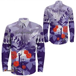 Custom New Zealand Anzac Fern And Camouflage Long Sleeve Button Shirt