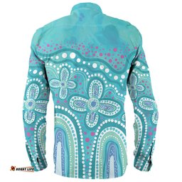 Amazing Aussie Australia Aboriginal Dot painting illustration in Aboriginal style Turquoise Long Sleeve Shirt