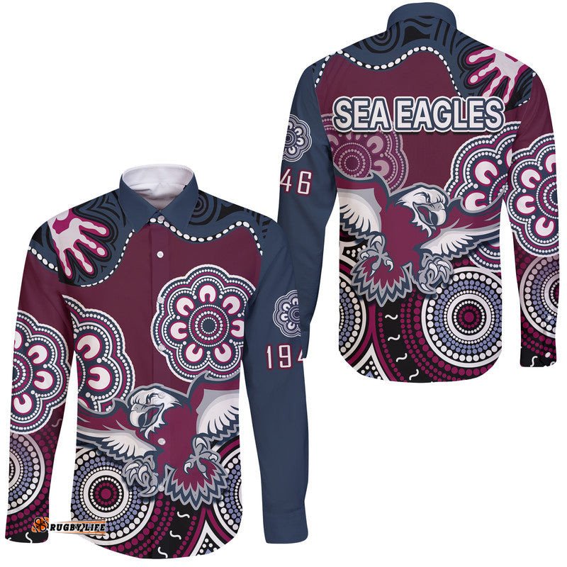 Sea Eagles Rugby Hawaii Long Sleeve Button Shirt Simple Aboriginal 1946