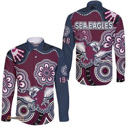 Sea Eagles Rugby Hawaii Long Sleeve Button Shirt Simple Aboriginal 1946