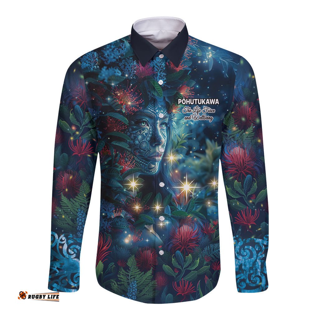 New Zealand Matariki Pohutukawa Long Sleeve Button Shirt Te Mauri te Ora