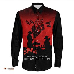 Anzac Day For Those Who Leave Never To Ruturn Long Sleeve Button Shirt