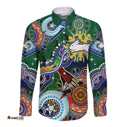 Personalised Rabbitohs NAIDOC Week 2024 Long Sleeve Button Shirt Australia Aboriginal Dot Painting