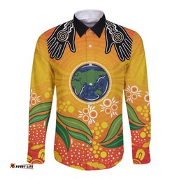 Australia Earth Day Indigenous Long Sleeve Button Shirt Save The Earth