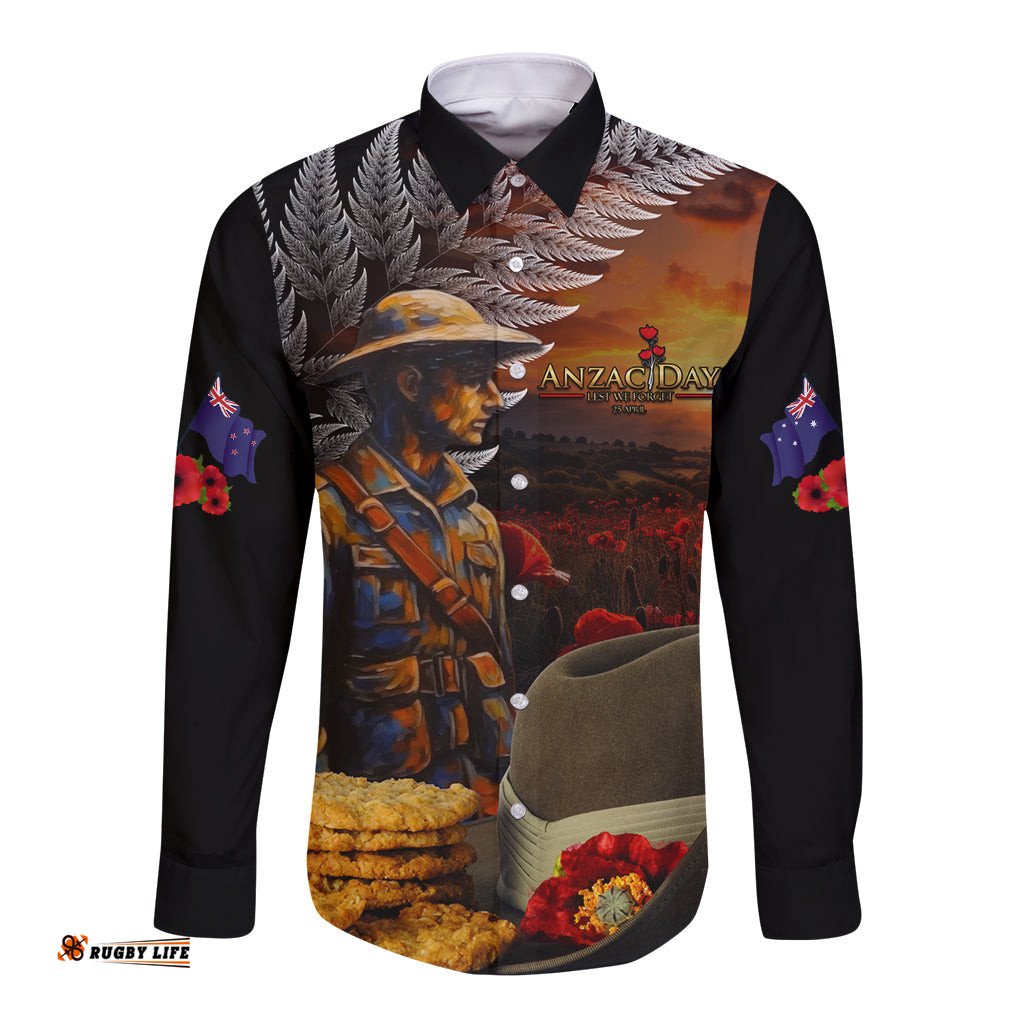 Slouch Hat and Biscuits ANZAC Long Sleeve Button Shirt with Soldier Silver Fern