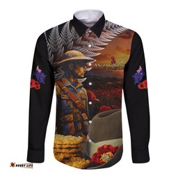 Slouch Hat and Biscuits ANZAC Long Sleeve Button Shirt with Soldier Silver Fern