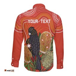 Personalised Australia Banksia And Black Cockatoo Long Sleeve Button Shirt Aboriginal Art