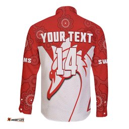 Custom Text And Number Sydney Football Long Sleeve Button Shirt Swans 1874 Dot Painting Artsy
