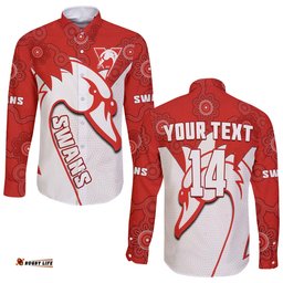 Custom Text And Number Sydney Football Long Sleeve Button Shirt Swans 1874 Dot Painting Artsy
