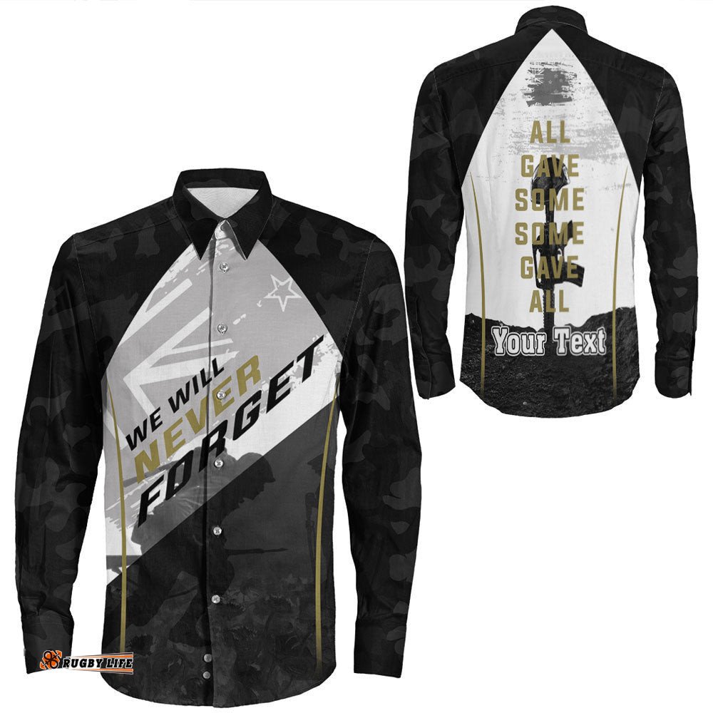 Custom Anzac Day We Will Never Forget Long Sleeve Button Shirt