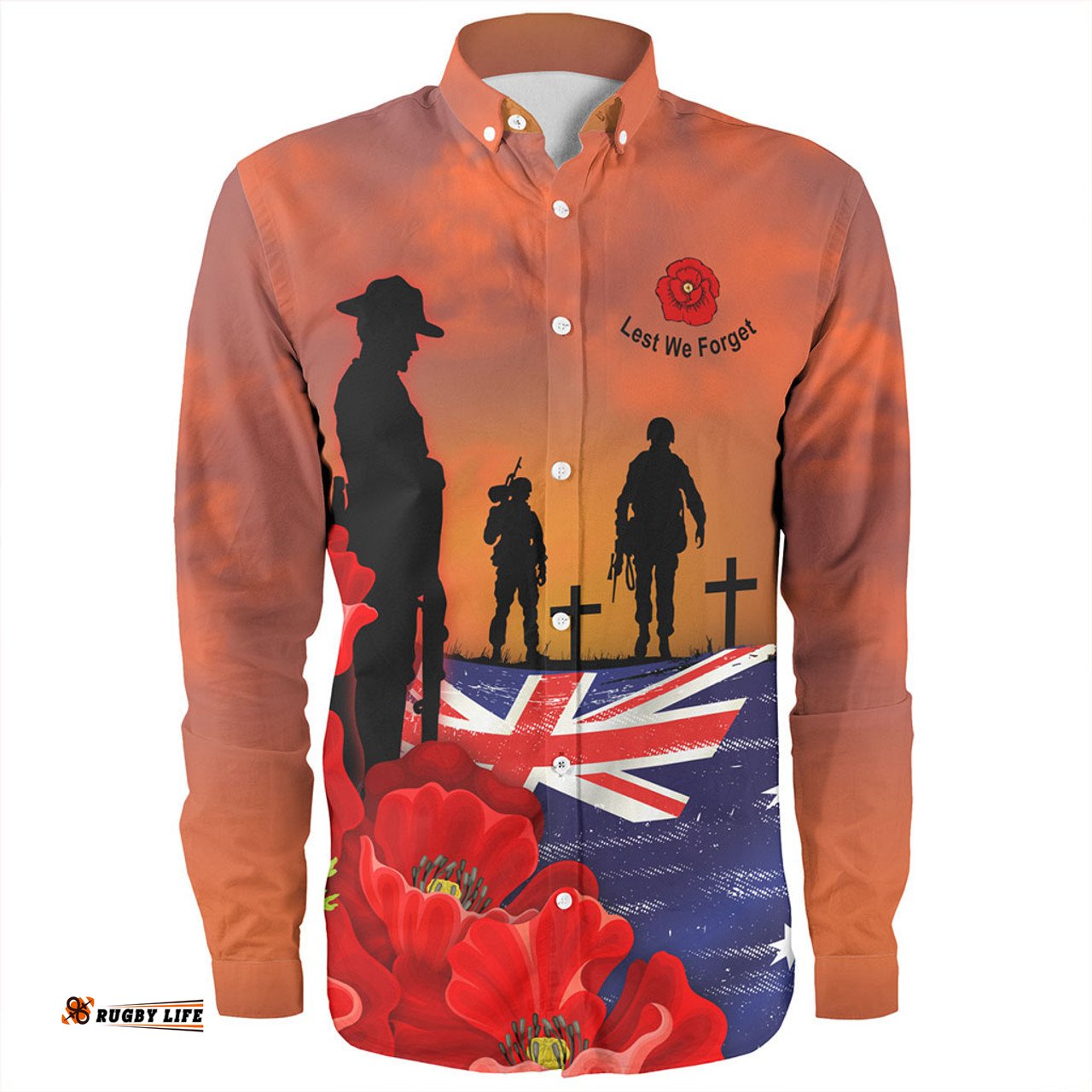 Amazing Aussie Australia Lest We Forger Soldiers Flag With Poppy Flower Long Sleeve Shirt