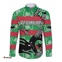 NAIDOC Rabbitohs Rugby Long Sleeve Button Shirt Go The Bunnies Aboriginal Dots