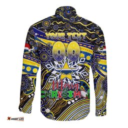 Merry Christmas Cowboys Long Sleeve Button Shirt Aboriginal Santa Rugby Mascot - North Queensland