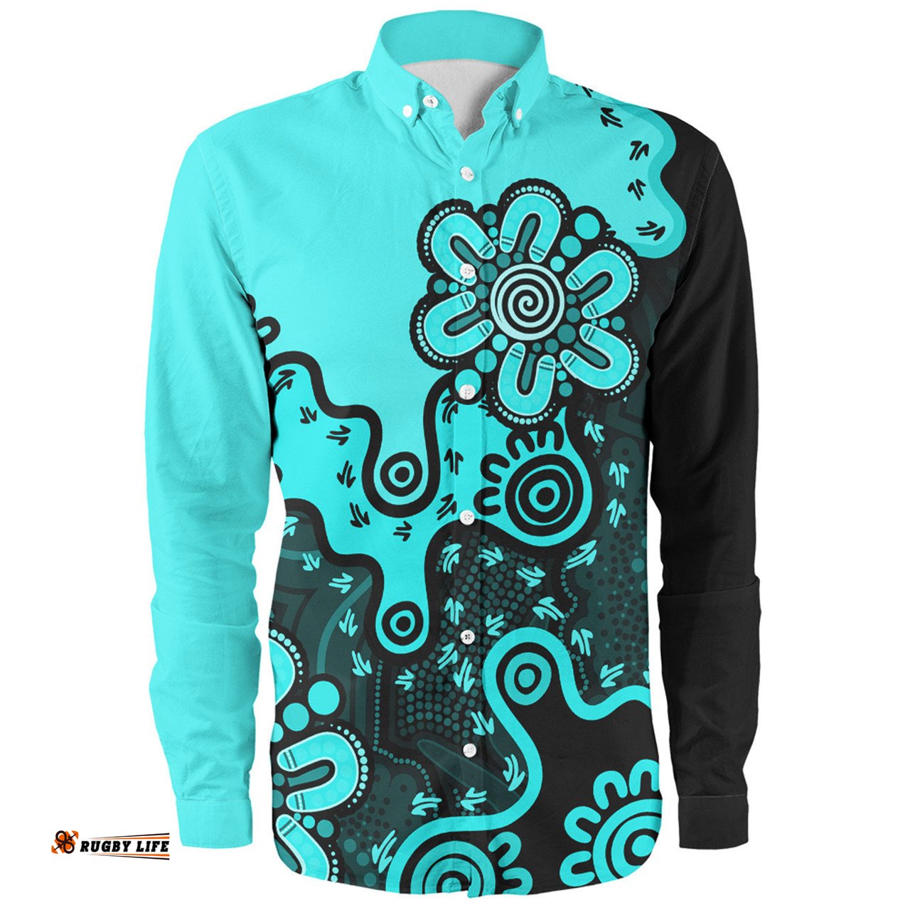 Amazing Aussie Australia Aboriginal Style Of Background Turquoise Long Sleeve Shirt