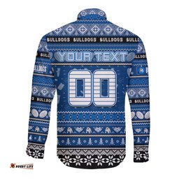 Personalized Bulldogs Rugby Xmas Long Sleeve Button Shirt Australia NRL Mascot