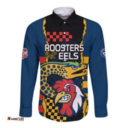 Custom NRL Eels Combine Roosters Rugby Long Sleeve Button Shirt Sporty Style