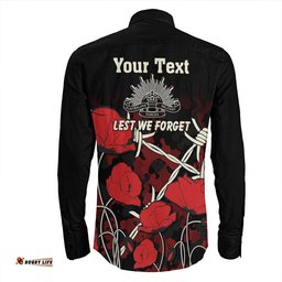 Custom Anzac Day Camouflage Poppy & Barbed Wire Long Sleeve Button Shirt