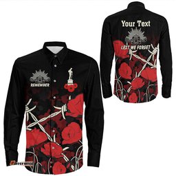 Custom Anzac Day Camouflage Poppy & Barbed Wire Long Sleeve Button Shirt