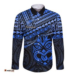 Personalised Matariki New Zealand Long Sleeve Button Shirt Maori New Year Tiki Blue Version