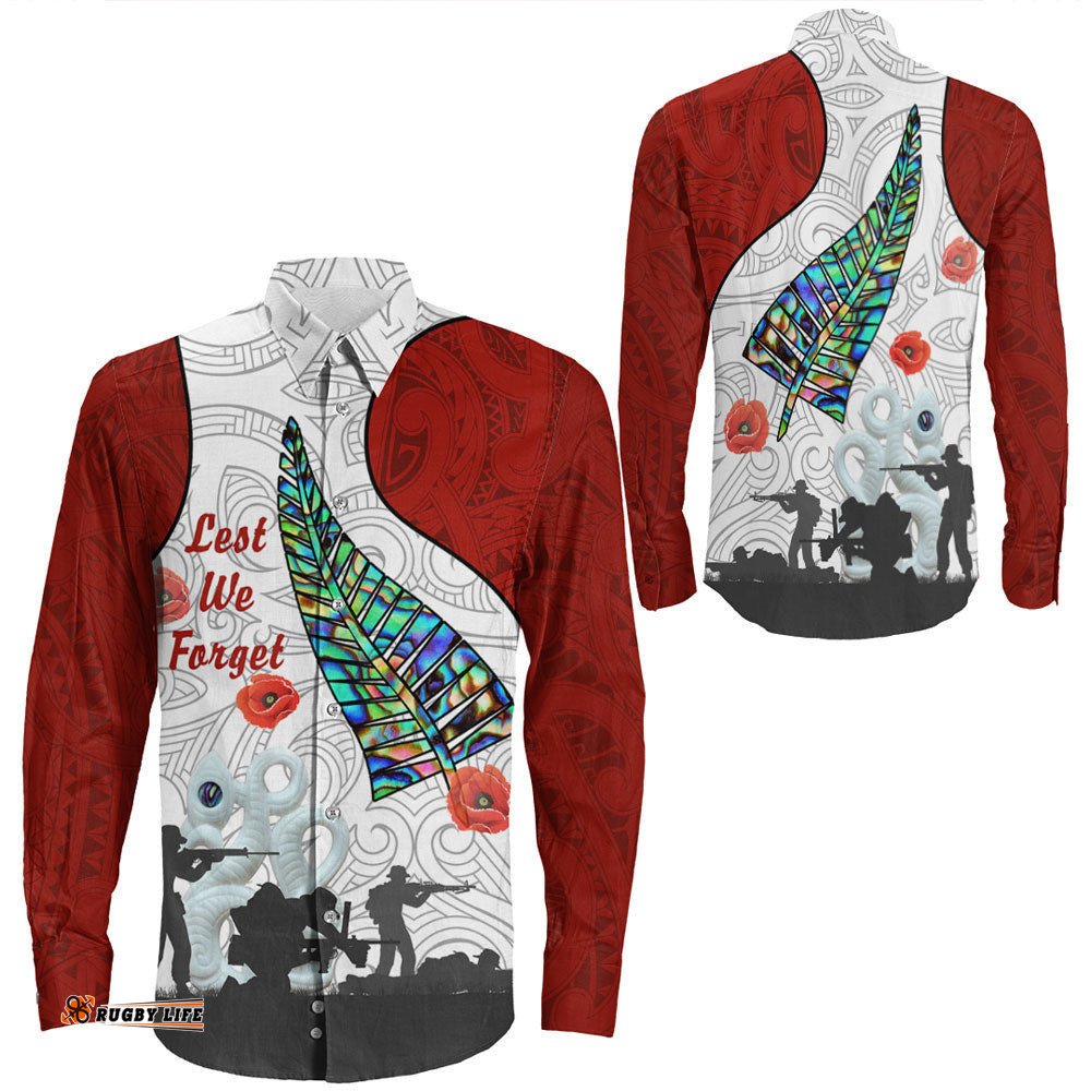 New Zealand Anzac Fern & Maori Long Sleeve Button Shirt