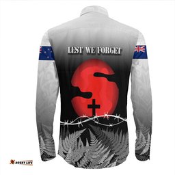 New Zealand Anzac Day Silhouette Soldier Long Sleeve Button Shirt
