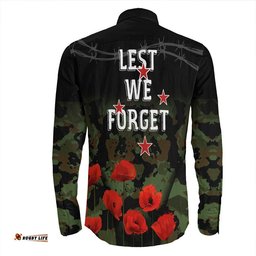 New Zealand Anzac Lest We Forget Poppy Camo Long Sleeve Button Shirt