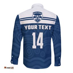 Custom Text And Number Cats Football Long Sleeve Button Shirt Geelong Est 1859 Aboriginal Art