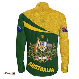 Australia Coat Of Arms Active Sport Pattern Gold Long Sleeve Button Shirt