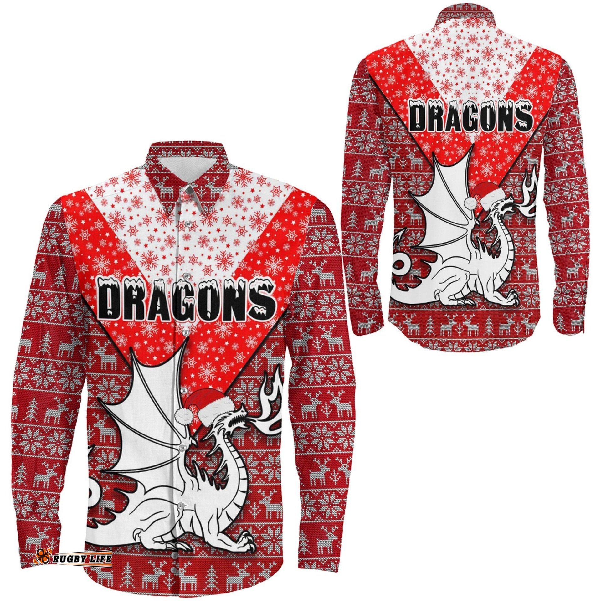 St. George Illawarra Dragons Christmas Long Sleeve Button Shirt