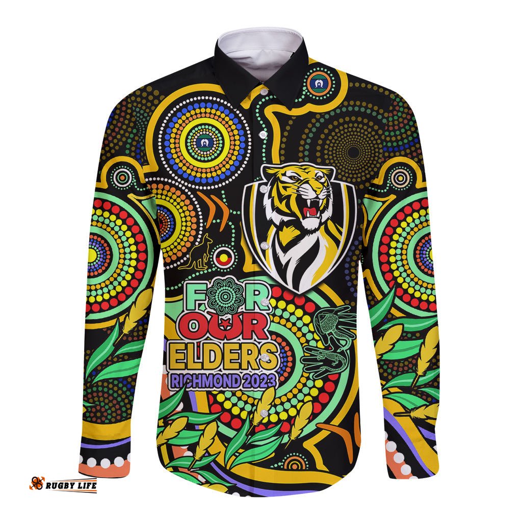 Richmond Football Aboriginal Art Long Sleeve Button Shirt NAIDOC Indigenous Tribal