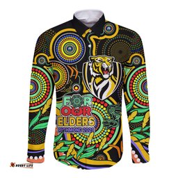 Richmond Football Aboriginal Art Long Sleeve Button Shirt NAIDOC Indigenous Tribal