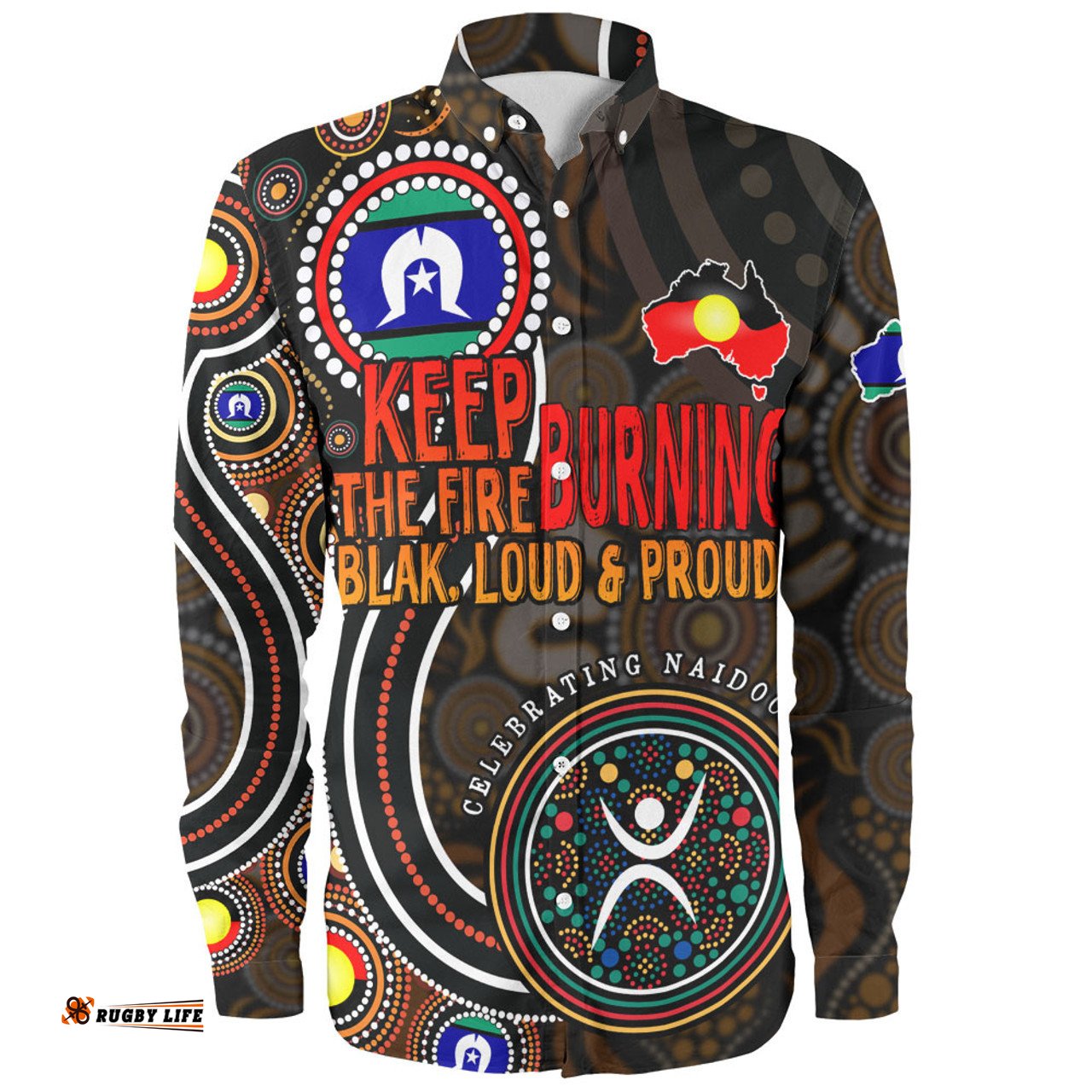Amazing Aussie Australia Naidoc Week Keep The Fire Burning Aboriginal Dot Art Long Sleeve Shirt