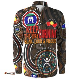 Amazing Aussie Australia Naidoc Week Keep The Fire Burning Aboriginal Dot Art Long Sleeve Shirt