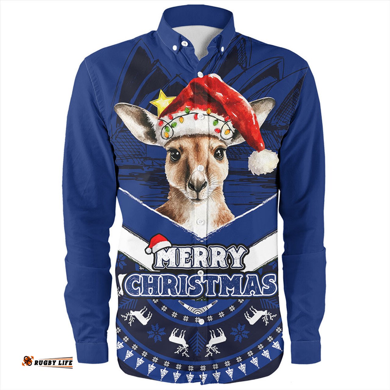 Amazing Aussie Australia Holiday Kangaroo Merry Christmas Blue Long Sleeve Shirt